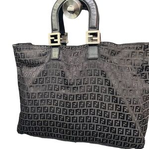 Vintage Fendi Cloth Bag w leather handles, silver hardware Fendi Design